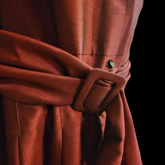 Vintage Sleeveless Button-Up Dress With Pleated Skirt & Collared Neckline In Ric - Picture 7 of 16